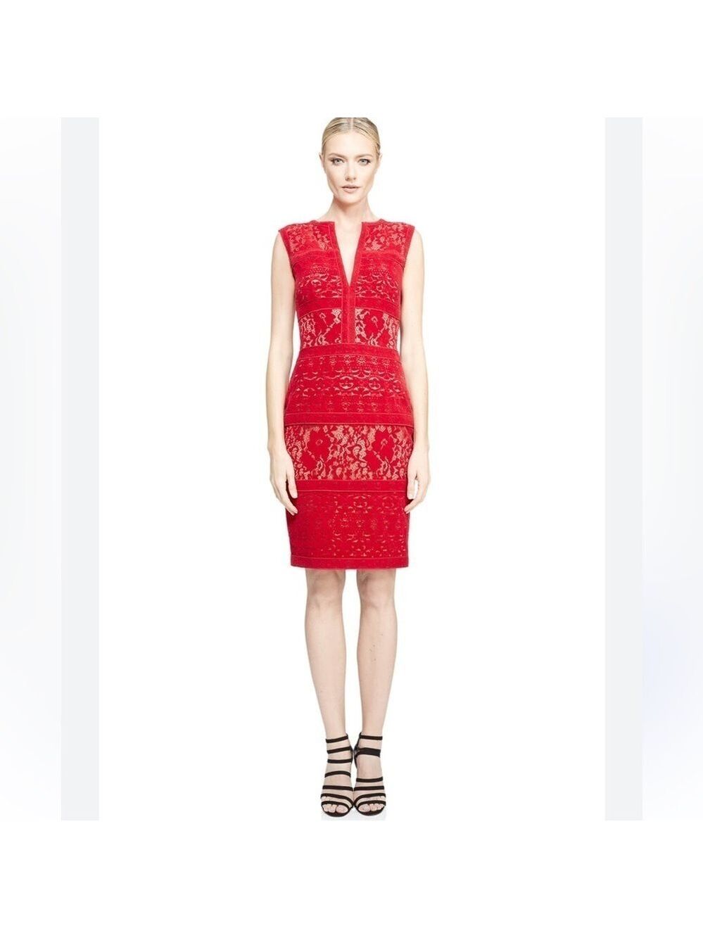 Tadashi Shoji Veda Red Velvet Lace Overlay Cocktail Dress Sz 6